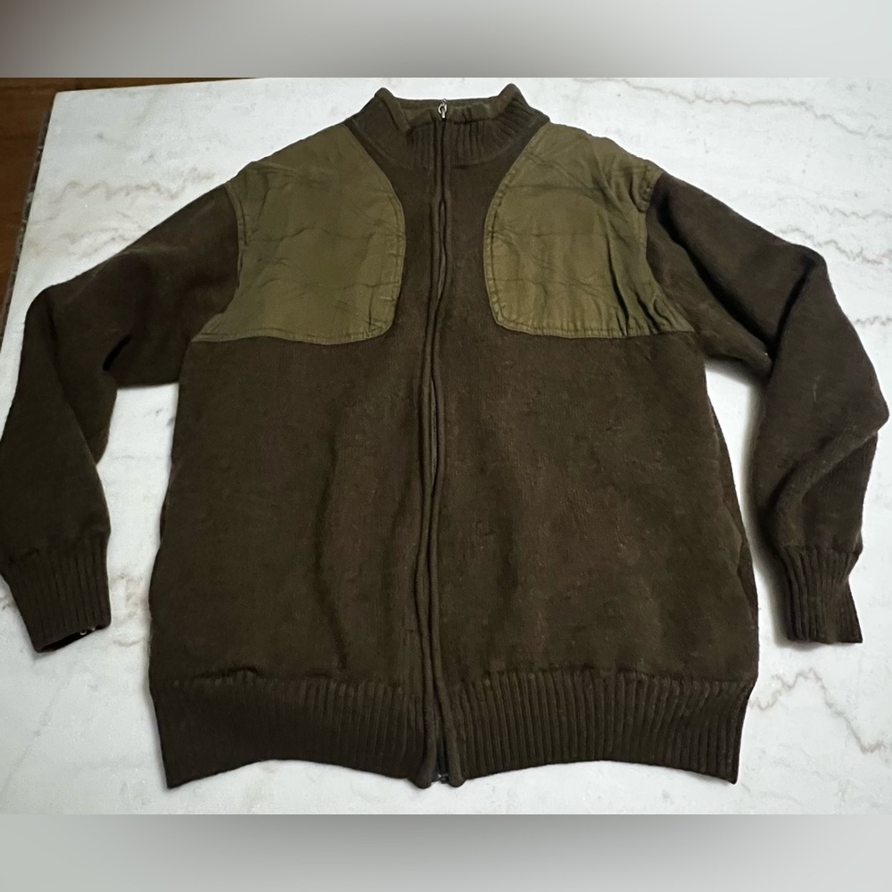 Orvis Wool Jacket Full-Zip Lined Chest Patch Shooting Hunting Olive Green Sz M